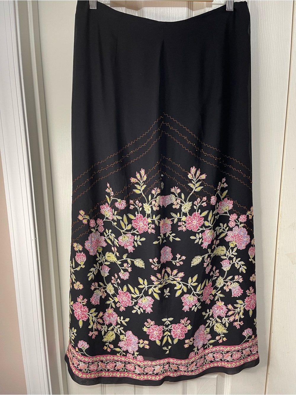 Ann Taylor Vintage Deadstock Silk beaded floral Romantic Boho Chic Maxi Skirt 12